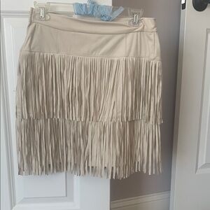 Alya Cream Fringe Mini Skirt